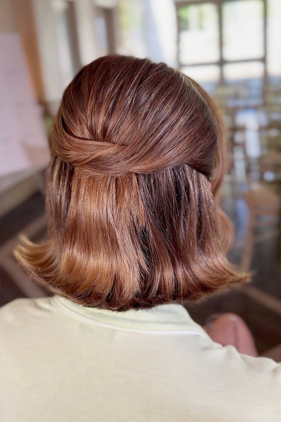 Half-Up on a Short Bob — half up half down hairstyles for women