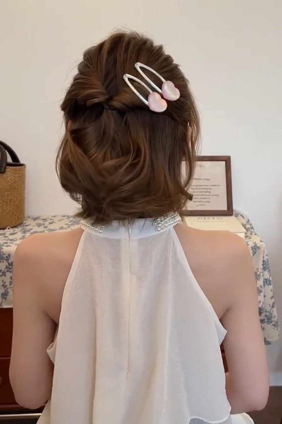 Half-Up with Pearl Clips — half up half down hairstyles for women
