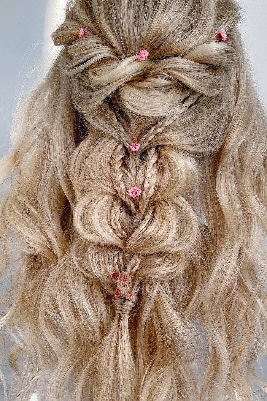 Boho Half-Up with Flowers — half up half down hairstyles for women