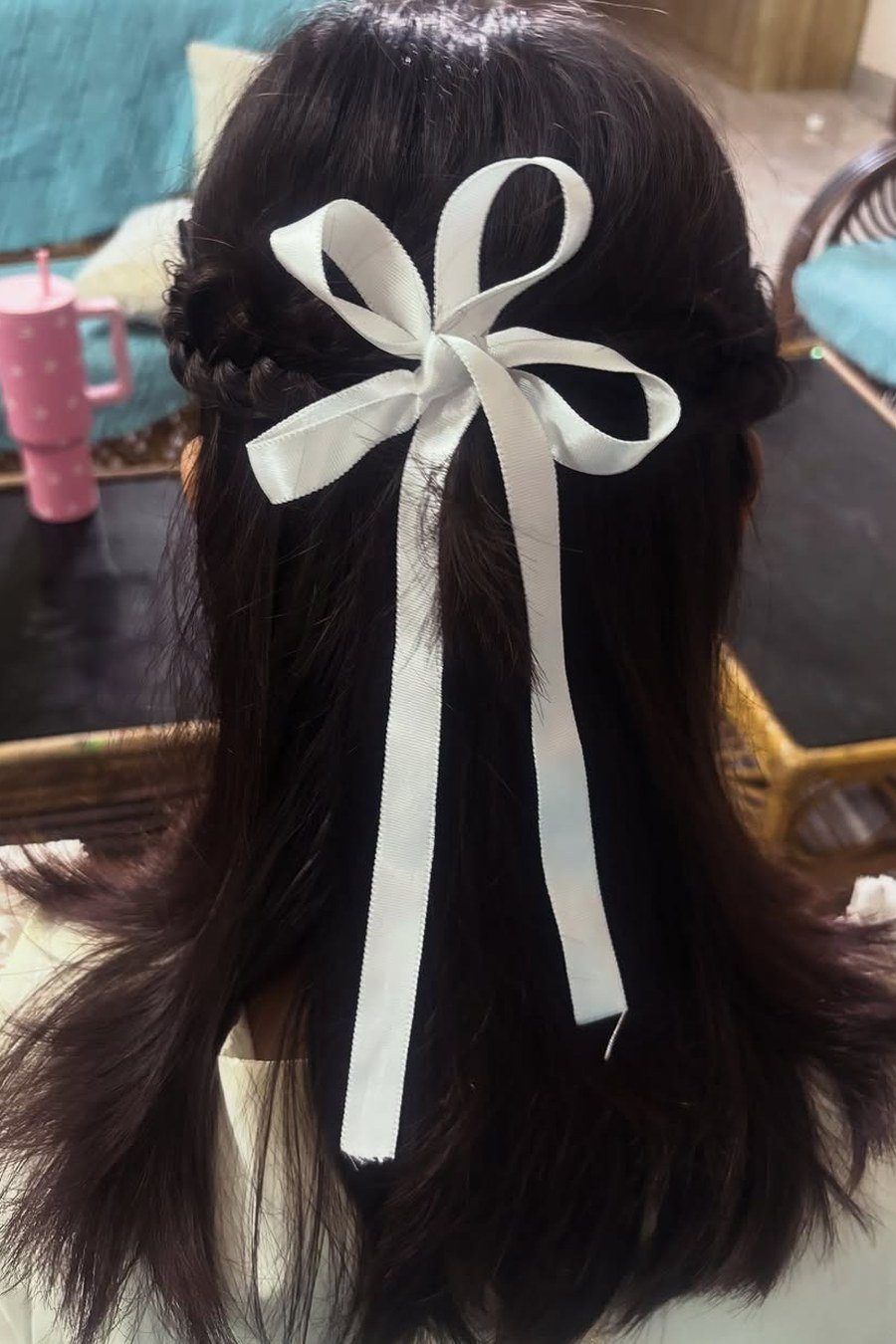 Half-Up with a Ribbon Bow — half up half down hairstyles for women