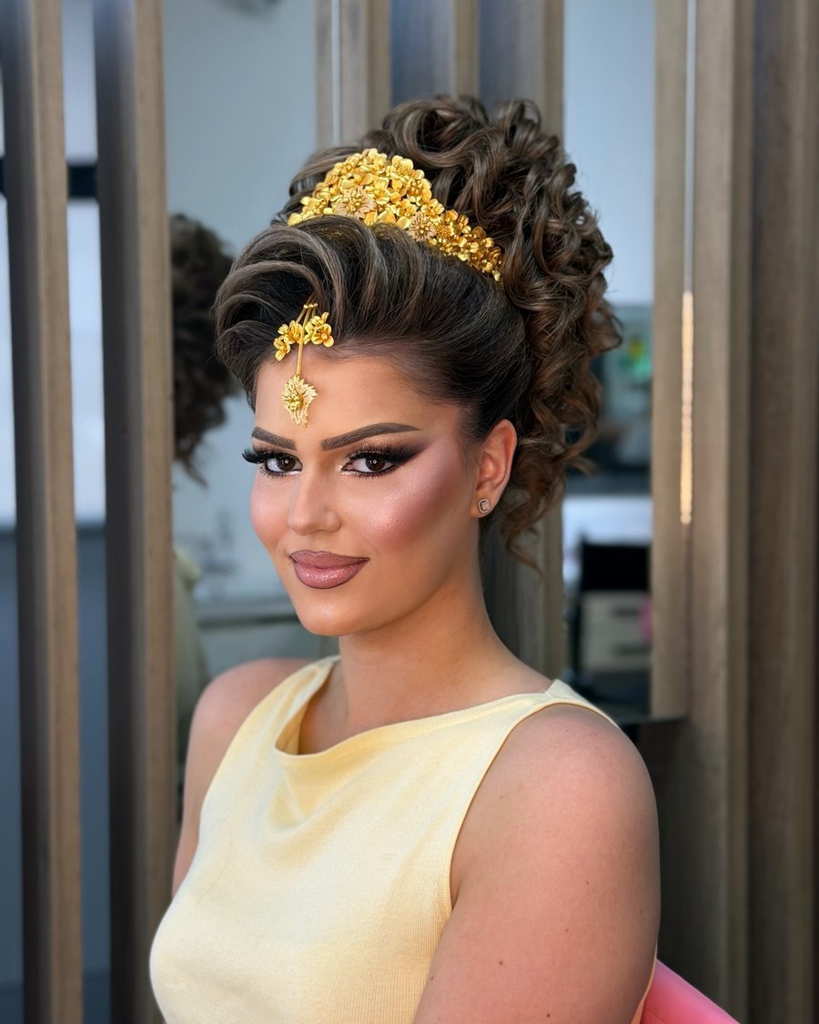 Curly Updo with Gold Accessories - holiday hairstyle idea for women