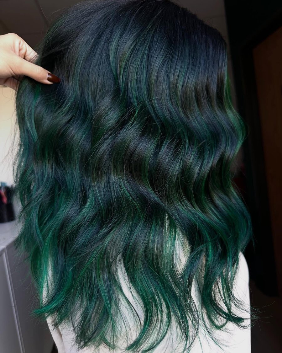 Enchanted Forest Green Balayage - witch hairstyles idea