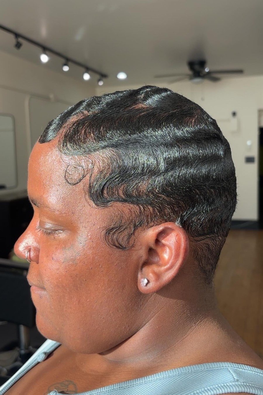 Finger Wave Ear-Length Bob — low maintenance black woman ear length short bob