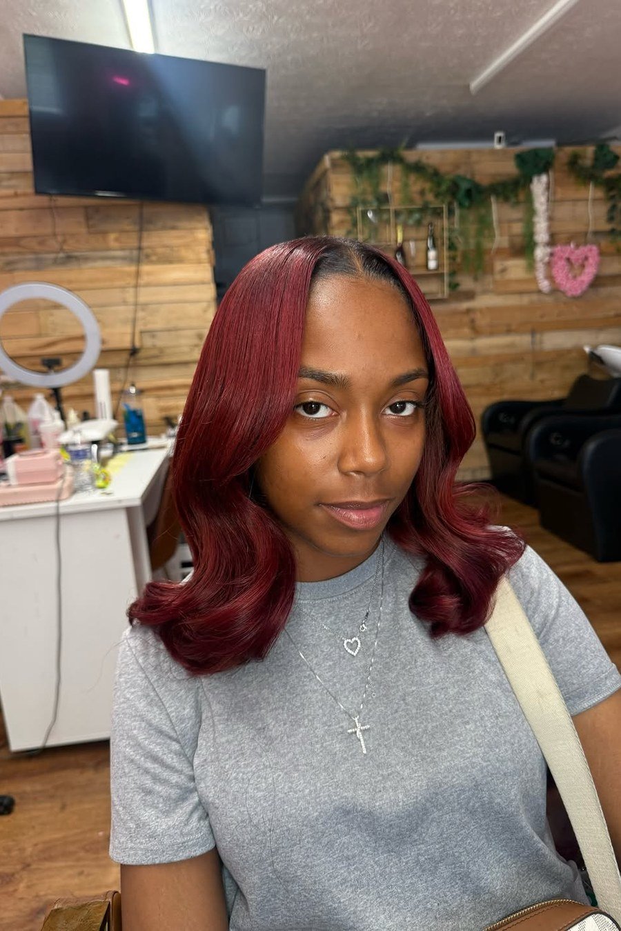 Burgundy Bob — low maintenance black woman ear length short bob