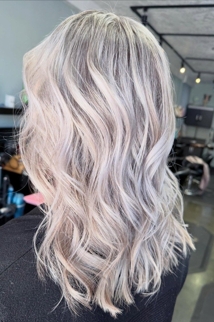Smoky grey-toned platinum highlights with modern edge
