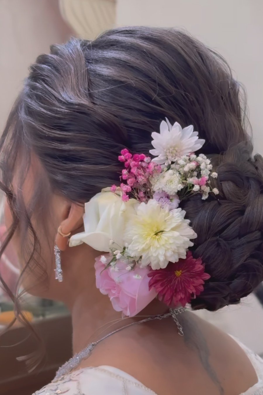 Boho Braided Updo with Flowers — elegant updo hairstyles for women